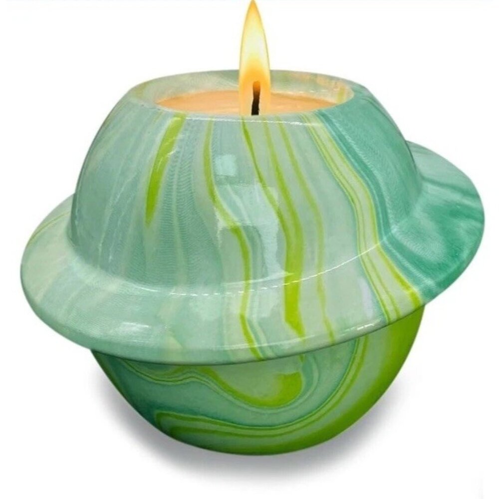 Outdoor Citronella Candle Green Ceramic 8oz In A Flying Saucer 100% Soy